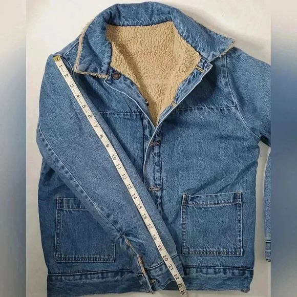 Forever 21 1990s Y2K vintage Small Reversible Denim/Retro Sherpa Jacket Metal - Picture 5 of 7